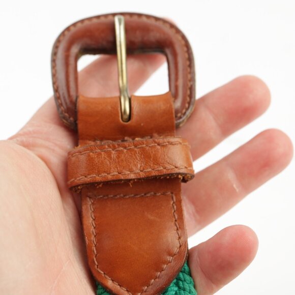 Talbots Womens Belt Size XL Extra Large Kelly Green Woven Elastic Leather Tip - Picture 10 of 13